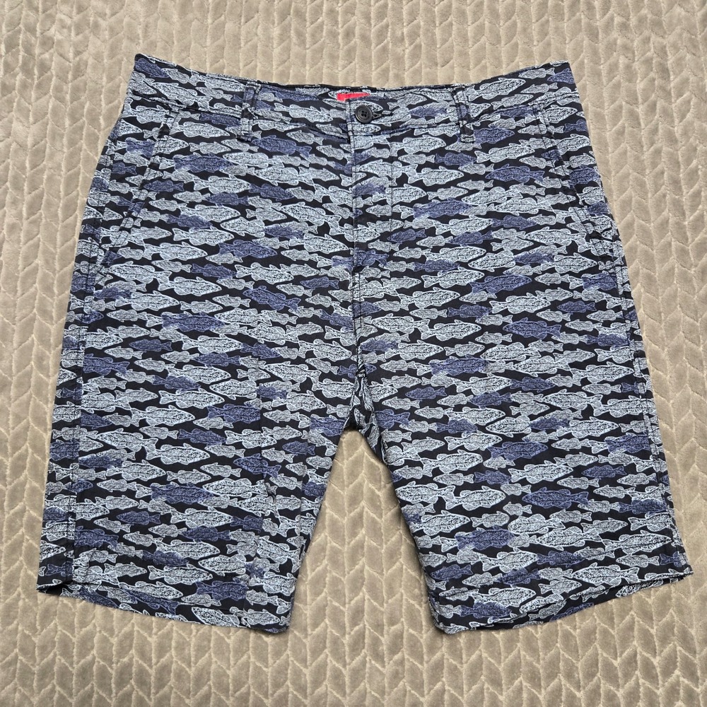 Levis XX Chino Shorts Mens 31 Navy Blue Fish Print Stretch Cotton Summer Outdoor